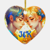 Romantische Couple's Gift | Gepersonaliseerde anim Keramisch Ornament (Voorkant)