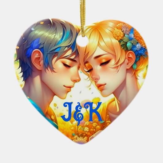 Romantische Couple's Gift | Gepersonaliseerde anim Keramisch Ornament (Voorkant)