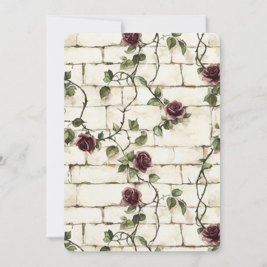 Romantische Cream Bricks Rode Rozen Bloemen Huweli Kaart (Achterkant)