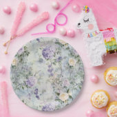 Romantische Cream Purple Flowers Wedding Papieren Bordje (Feest)