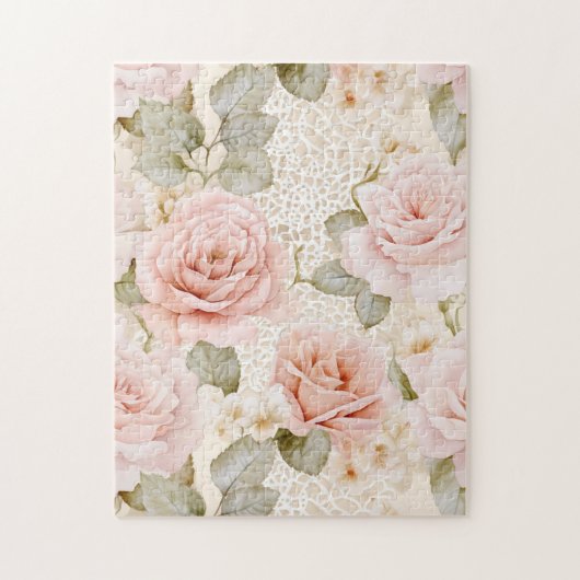 Romantische Crème Blush Rozen Bloemen Legpuzzel (Verticaal)