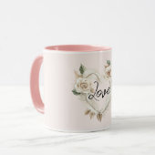 Romantische Crème Blush Rozen Veren Bloemhart Mok (Voorkant links)