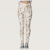 Romantische Crème Bruine Bloem Leggings (Voorkant)