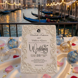 Romantische Crème en Houtskool Formele Calligrafie Kaart