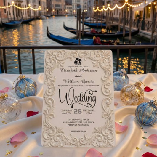 Romantische Crème en Houtskool Formele Calligrafie Kaart