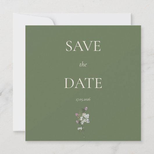 Romantische crème en salie klaver save the date kaart (Achterkant)