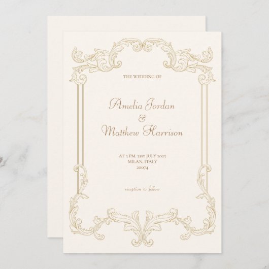 Romantische Crème Goud I  Leaf Bruiloft Kaart (Voorkant / Achterkant)