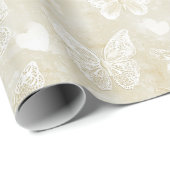 Romantische Crème Harten Vlinders Bruidsfeest Cadeaupapier (Rol Hoek)