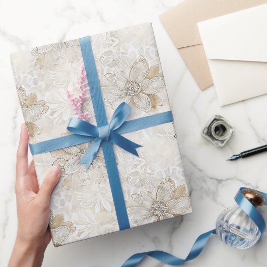 Romantische Crème Kant Roos Bloem Bruiloft Cadeaupapier (Geschenken)