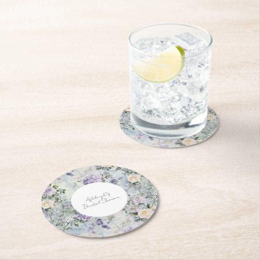 Romantische Crème paarse bloemen Bruidsmeisjesfees Ronde Kartonnen Onderzetter (Insitu)