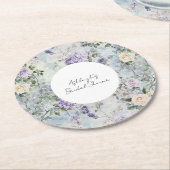 Romantische Crème paarse bloemen Bruidsmeisjesfees Ronde Kartonnen Onderzetter (Gebogen)