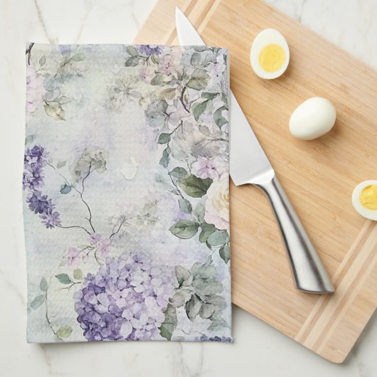 Romantische Crème paarse bloemen Theedoek (Quarter Fold)