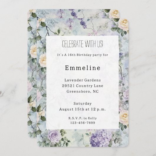 Romantische Crème paarse bloemen Verjaardag Kaart (Voorkant / Achterkant)