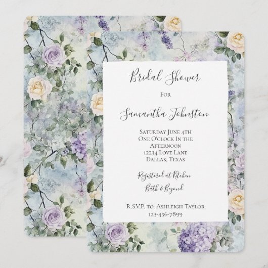 Romantische Crème paarse bloemen Vrijgezellenfeest Kaart (Voorkant / Achterkant)