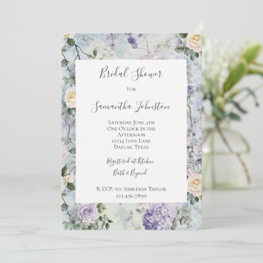 Romantische Crème paarse bloemen Vrijgezellenfeest Kaart (Staand voorkant)