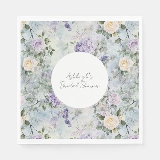 Romantische Crème paarse bloemen Vrijgezellenfeest Servet (Voorkant)