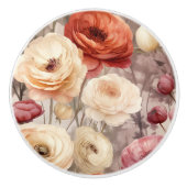 Romantische crème rode bloemen keramische knop (Voorkant)