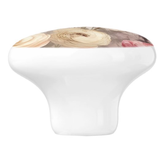 Romantische crème rode bloemen keramische knop (Zijkant)