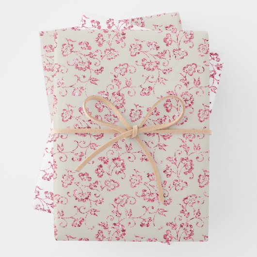 Romantische Crème Roze Glitter Bloemen Bruiloft Inpakpapier Vel (In situ)