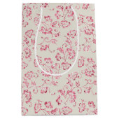 Romantische Crème Roze Glitter Bloemen Bruiloft Medium Cadeauzakje (Voorkant)