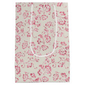 Romantische Crème Roze Glitter Bloemen Bruiloft Medium Cadeauzakje (Achterkant)