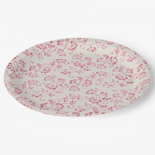 Romantische Crème Roze Glitter Bloemen Bruiloft Papieren Bordje (Gekanteld)