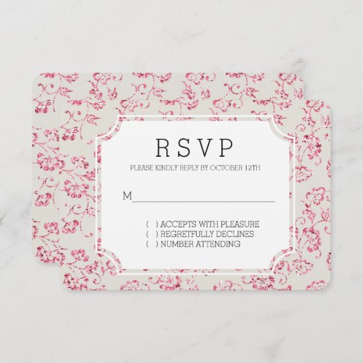 Romantische Crème Roze Glitter Bloemen Bruiloft RS RSVP Kaartje (Voorkant / Achterkant)