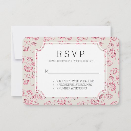 Romantische Crème Roze Glitter Bloemen Bruiloft RS RSVP Kaartje (Voorkant)