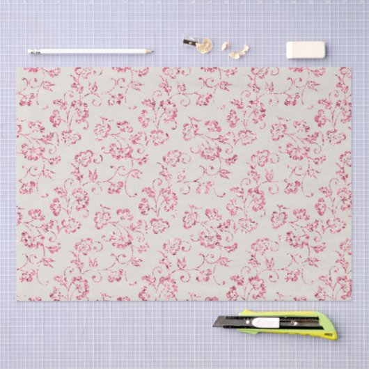 Romantische Crème Roze Glitter Bloemen Bruiloft Tissuepapier (Craft)