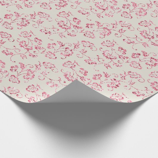 Romantische Crème Roze Glitter Bloemige Trouw Cadeaupapier (Hoek)