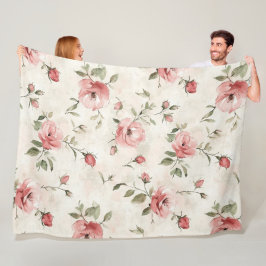 Romantische Crème Roze Rozen Bloem Fleece Deken