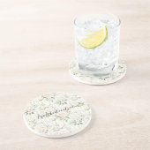 Romantische Crème Rozen Bloemstuk   Zandsteen Onderzetter (Zijkant)