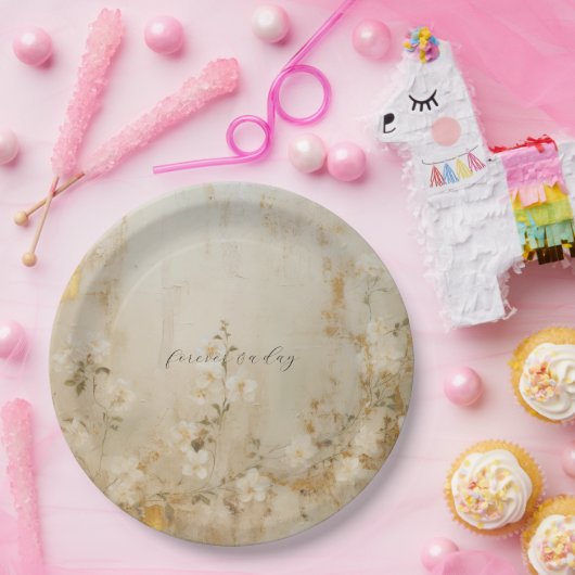 Romantische Crème Wit Goud Bloemen Bruiloft Papieren Bordje (Feest)