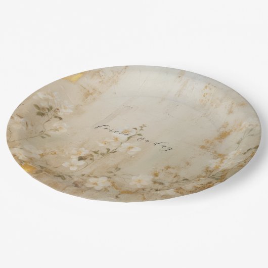 Romantische Crème Wit Goud Bloemen Bruiloft Papieren Bordje (Gekanteld)