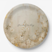 Romantische Crème Wit Goud Bloemen Bruiloft Papieren Bordje (Voorkant)