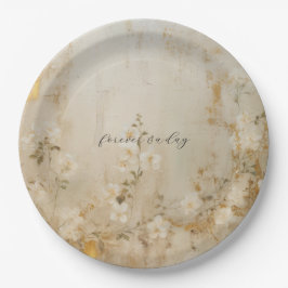 Romantische Crème Wit Goud Bloemen Bruiloft Papieren Bordje