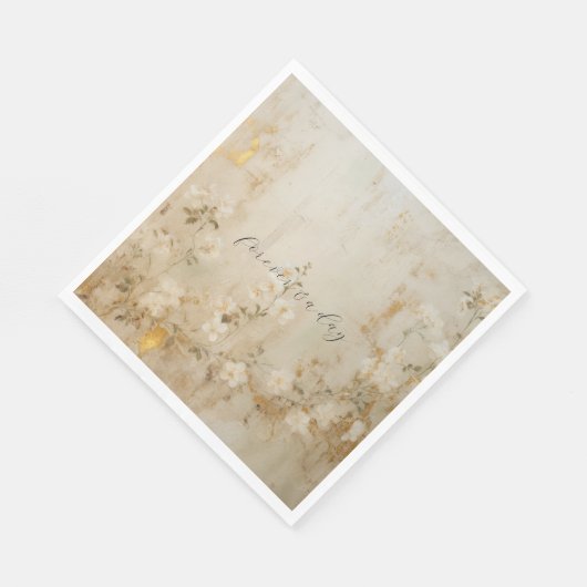 Romantische Crème Wit Goud Bloemen Bruiloft Servet (Hoek)