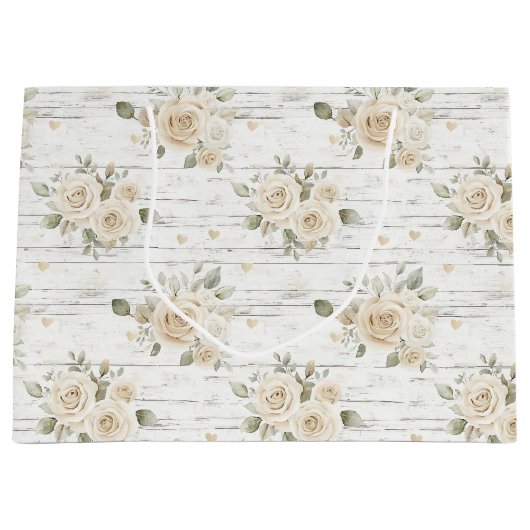 Romantische Crème Witte Bloemen Boho Vrijgezellenf Groot Cadeauzakje (Voorkant)