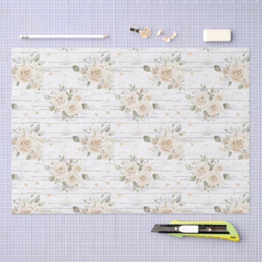 Romantische Crème Witte Bloemen Boho Vrijgezellenf Tissuepapier (Craft)