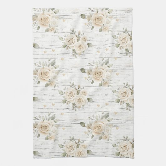 Romantische Crème Witte Bloemige Boho Bruidsfeest Theedoek (Verticaal)