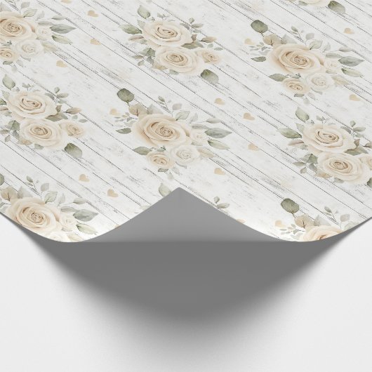 Romantische Crème Witte Bloemige Boho Bruiloftsdou Cadeaupapier (Hoek)