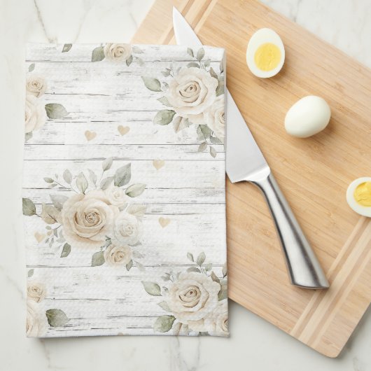 Romantische Crème Witte Bloemige Boho Bruiloftsfee Theedoek (Quarter Fold)