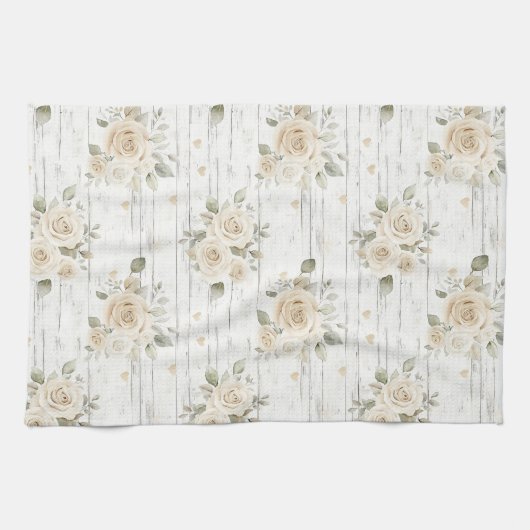 Romantische Crème Witte Bloemige Boho Bruiloftsfee Theedoek (Horizontaal)