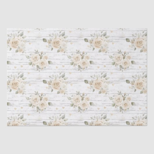 Romantische Crème Witte Bloemrijke Boho Bruiloft B Tissuepapier (Voorkant)