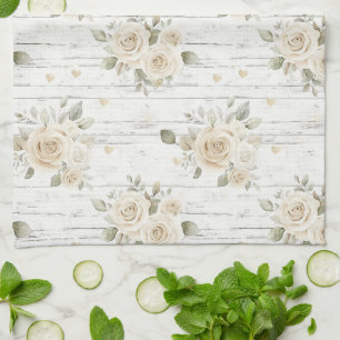 Romantische Crème Witte Bloemrijke Boho Bruiloftsd Theedoek