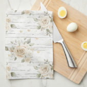 Romantische Crème Witte Bloemrijke Boho Bruiloftsd Theedoek (Quarter Fold)