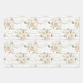 Romantische Crème Witte Bloemrijke Boho Bruiloftss Inpakpapier Vel (Voorkant)