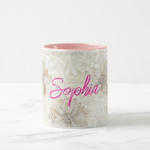 Romantische Crème Witte Bloemrijke Nep Kant Mok