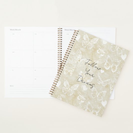 Romantische Crème Witte Harten Vlinders Planner (Display)