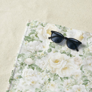 Romantische Crème Witte Rozen Bloemig Strandlaken